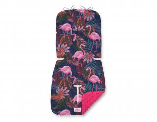 Wkładka do wózka BOBONO minky- flamingi różowo-granatowe/ciemnoróżowy