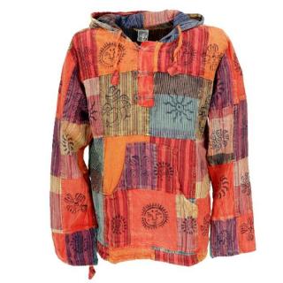 Bluza Patchwork z Kapturem Rdzawo Pomarańczowa Goa Style