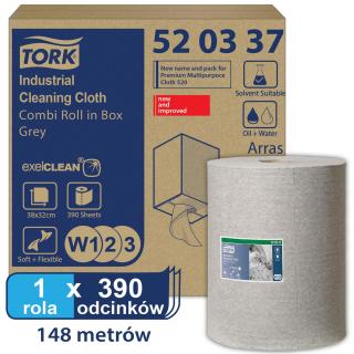 Tork W1/2/3 Czyściwo włókninowe w roli do zabrudzeń przemysłowych 148m/38cm 1-warstwowe Szare Premium