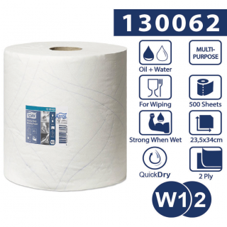 Tork W1/W2 Czyściwo papierowe w roli 170m/23,5cm 2-warstwowe Białe Premium ze wzorem
