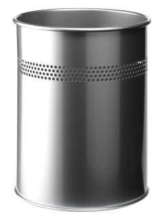 Metalowy kosz na śmieci 15L z perforacją 30 mm okrągły, srebrny