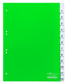 Przekładki A4 zielone, zgrzane wymienne indeksy, 1-12