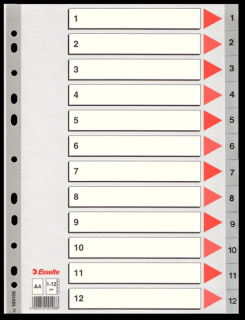 PRZEKŁADKI DO SEGREGATORA A4 1-12 NUMERYCZNE SZARE PLASTIK ESSELTE