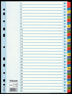 PRZEKŁADKI DO SEGREGATORA A4 1-31 NUMERYCZNE Z KOL.INDEKS. KARTON MYLAR ESSELTE