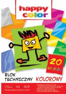 Blok techniczny kolorowy Happy Color A4 20 kartek 170g