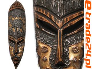 Maska Rzeźba Afryka Drewno + Metal Rękodzieło 47cm