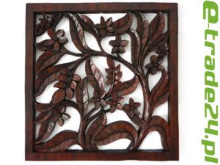 Rzeźba drewno Suar Panel Ornament Roślinny Rękodzieło 30x30cm