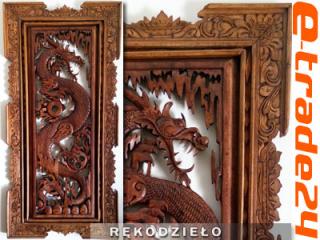 Rzeźba drewno Suar Panel SMOK Rękodzieło 120x60cm w RAMIE