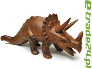 Rzeźba Figurka Dinozaur Triceratops Drewno Rękodzieło 27cm