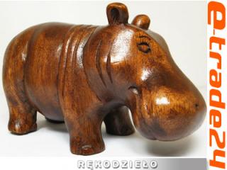 Rzeźba Figurka HIPOPOTAM Drewno Suar Rękodzieło 21cm