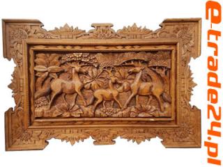 Rzeźba Płaskorzeźba Obraz KONIE Drewno 70x47cm