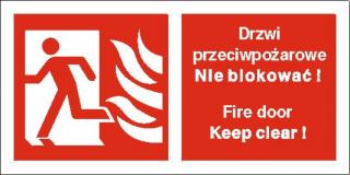 EG-tablice „Drzwi przeciwpożarowe. Nie blokować! Fire door Keep clear! (w lewo)#8221;