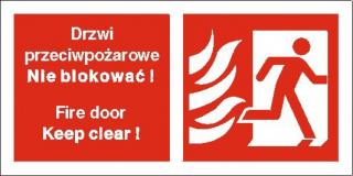 EG-tablice „Drzwi przeciwpożarowe. Nie blokować! Fire door Keep clear! (w prawo)#8221;