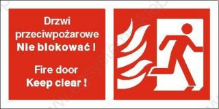 EG-tablice „Drzwi przeciwpożarowe. Nie blokować! Fire door Keep clear! (w prawo)