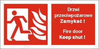 EG-tablice „Drzwi przeciwpożarowe. Zamykać! Fire door Keep shut! (w lewo)