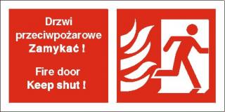 EG-tablice „Drzwi przeciwpożarowe. Zamykać! Fire door Keep shut! (w prawo)#8221;