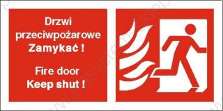 EG-tablice „Drzwi przeciwpożarowe. Zamykać! Fire door Keep shut! (w prawo)