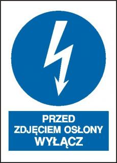 EG-tablice „Przed zdjęciem osłony wyłącz#8221; pionowa