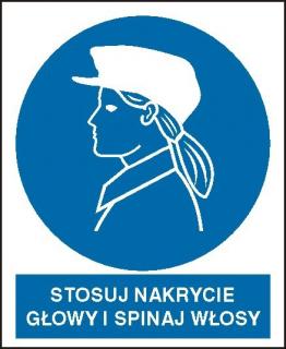 EG-tablice „Stosuj nakrycie głowy i spinaj włosy#8221;