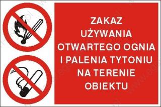 EG-tablice „Zakaz używania otwartego ognia i palenia tytoniu na terenie obiektu