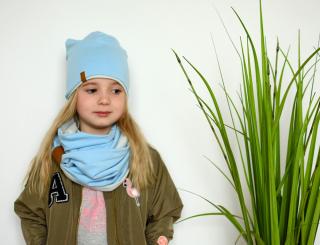 komplet wiosenny dla dziecka czapka bawełniana dziecięca i komin błękitno-szary