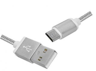 Przyłącze kabel microUSB - USB HQ srebrny (2m)