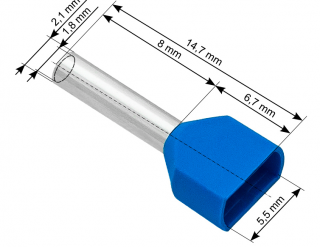 Tulejka izolowana kablowa 2x0,75/8 (niebieska)  (100 szt)