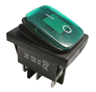 Włącznik kołyskowy KCD4-G 16A 250V ON-(ON) chwilowy zielony hermetyczny IP65