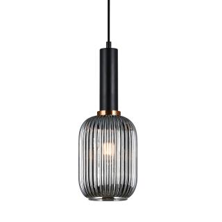 Italux Antiola PND-5588-1M-BK+SG lampa wisząca nowoczesna stal czarna szklany klosz dymiony 1x40W E27 15cm WM