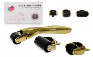 3x Derma roller ciało twarz oczy dermaroller 3w1 tytan złoty