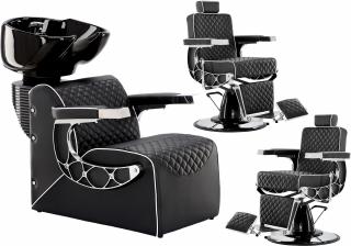 Connor zestaw myjnia fryzjerska i 2x fotel barberski hydrauliczny obrotowy podnóżek do salonu fryzjerskiego myjka ruchoma misa ceramiczna armatura...