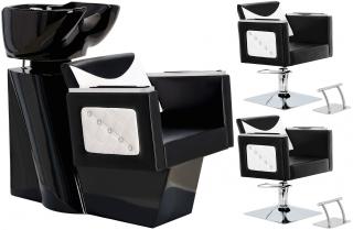 Eve black/white zestaw myjnia fryzjerska i 2 x fotel fryzjerski hydrauliczny obrotowy podnóżek do salonu fryzjerskiego myjka ruchoma misa...