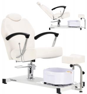 Fotel kosmetyczny do pedicure Marla odchylany z masażerem stóp do salonu spa biały