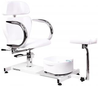 Fotel kosmetyczny do pedicure Prestiż odchylany z masażerem stóp do salonu spa biały produkt złożony