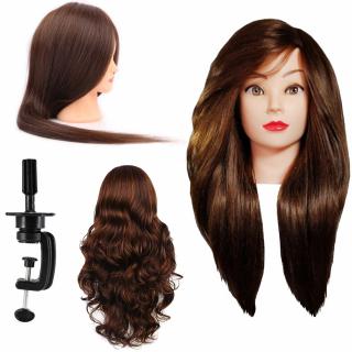 Główka treningowa Alinka 50 cm Brown, włos mieszany 60% + uchwyt, fryzjerska do czesania, głowa do ćwiczeń