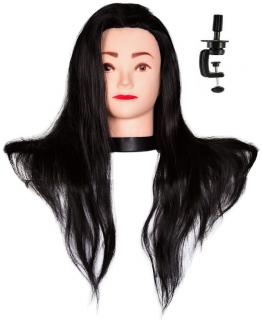 Główka treningowa Aneta 55 cm black , włos syntetyczny+ uchwyt, fryzjerska do czesania, głowa do ćwiczeń