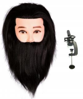 Męska główka do ćwiczeń z brodą Carl Black ludzkie włosy + rączka fryzjerska do czesania głowa do ćwiczeń produkt złożony