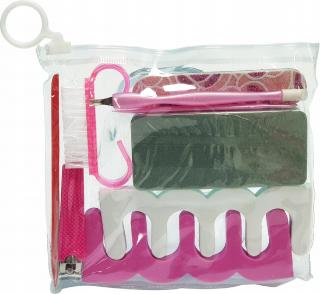 Zestaw akcesoriów do manicure separator pilnik cążki radełko różowy