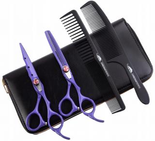 Zestaw Degażówki + Nożyczki Fryzjerskie 6,0 Etui Grzebień Purple