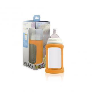 Szklana eko - butelka 240 ml Orange + smoczek 3 m+