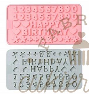 Foremka silikonowa HAPPY BIRTHDAY oraz CYFRY, litery, alfabet
