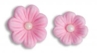 Kwiatki cukrowe jasno różowe Jaskry z perełką - 140szt