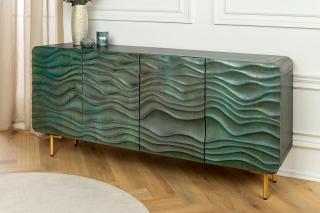 Designerska komoda WAVE 160 cm z litego drewna mango w kolorze turkusowym