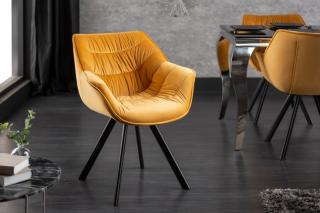 Designerskie krzesło THE DUTCH COMFORT musztardowo-żółty aksamit w stylu retro z podłokietnikami