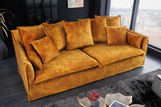 Duża 3-osobowa sofa HEAVEN 200cm musztardowo-żółty aksamitny