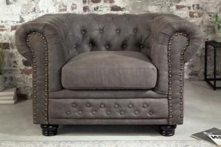 Fotel Chesterfield 105 cm vintage szary