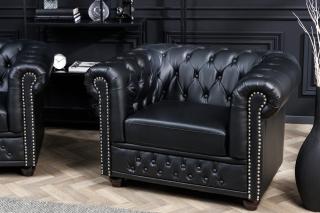 Fotel CHESTERFIELD 110 cm czarny ozdobne pikowania