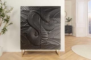 Komoda SNAKE 120 cm wysoka czarna wzór węża 3D