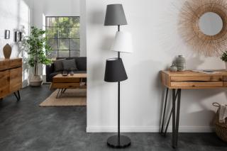 lampa podłogowa POZIOMY 163cm czarno-szara 3 lniane klosze