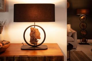 Lampa stołowa ELEMENTS 58cm z czarnym bawełnianym kloszem i litym drewnem